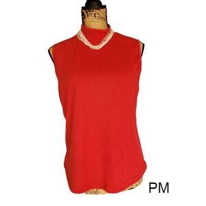 Women's Red Sleeveless Shell Soft Stretch Ribbed Layer Top Petite Medium NWOT
